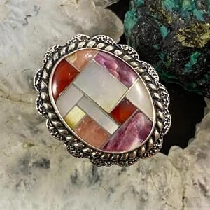 Carolyn Pollack Southwestern Style Sterling Multistone Inlay Ring Size 5.5